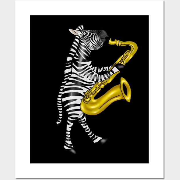 Funny Zebra Saxophone Jazz Lovers Gift Fine Art Wall Art by Merchweaver